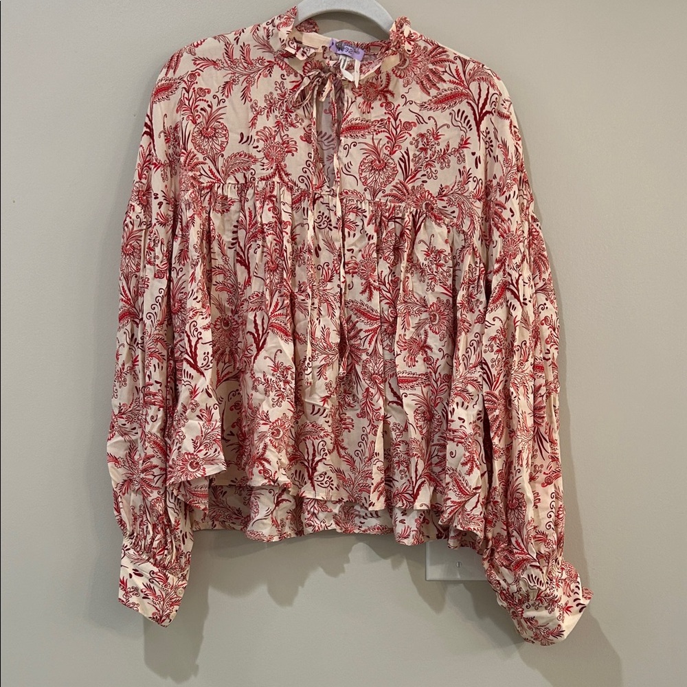 Anthropologie Floral Red and White Women's Top